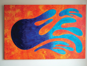 A colourful, orange and blue abstract painting